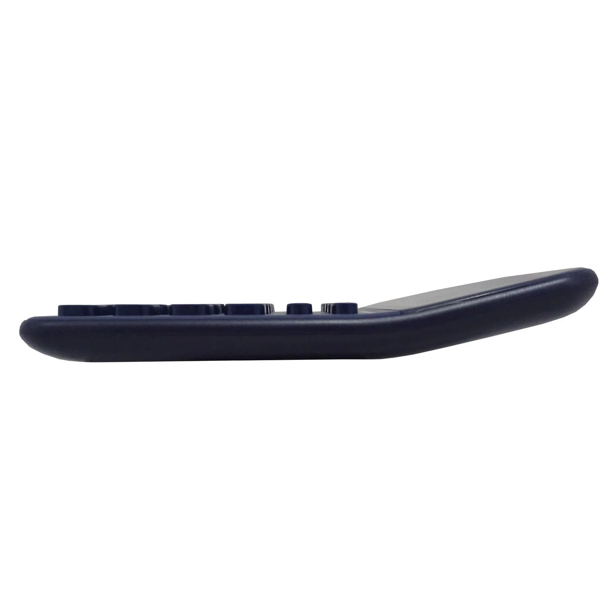 Side view of 10-digit extra large desktop calculator, angled ergonomic design