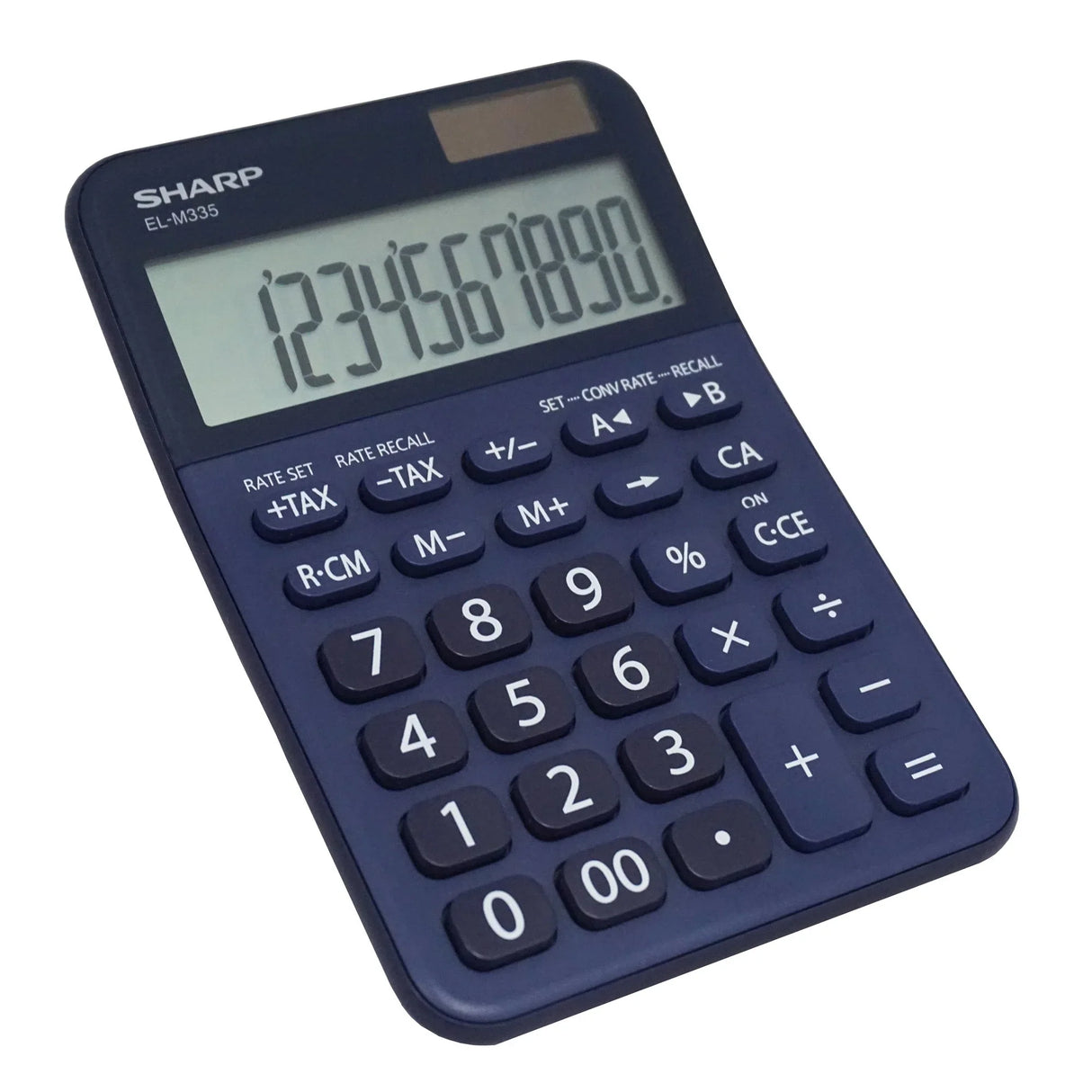 10-digit extra large desktop calculator with big buttons and angled LCD display