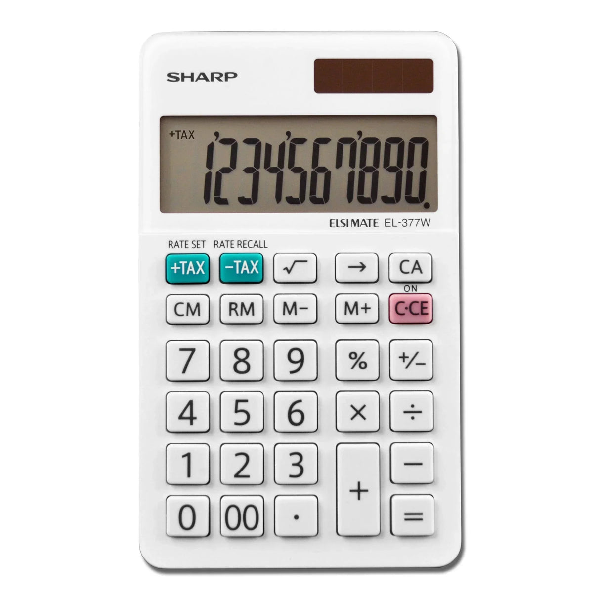 White Sharp EL-377W desktop calculator with tax functions, ideal for office or school use.