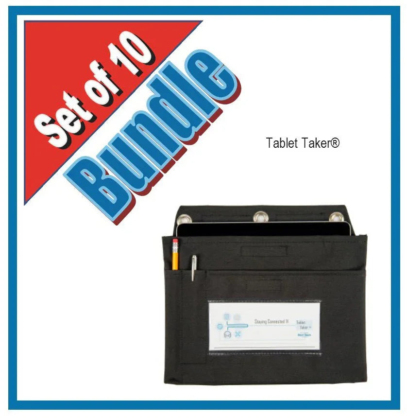 Set of 10 tablet taker pouches for classroom or office tablet storage and organization