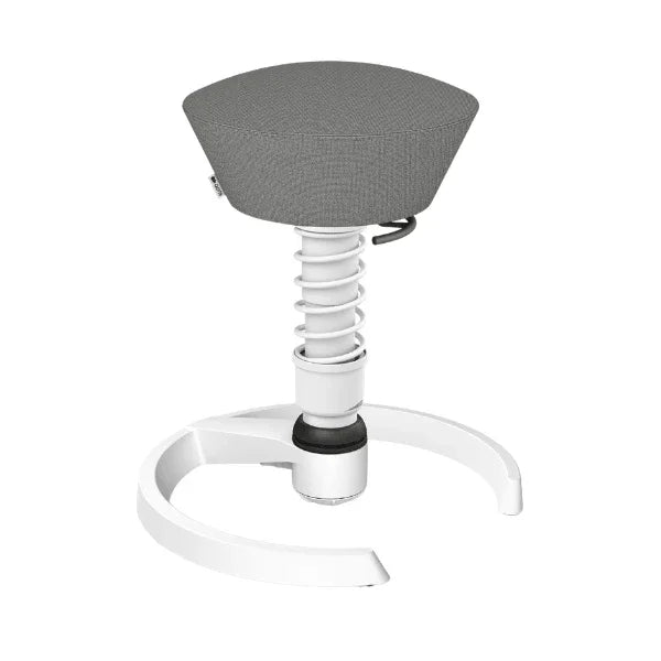 Aeris Swopper ergonomic office stool with grey seat and white spring base with glides