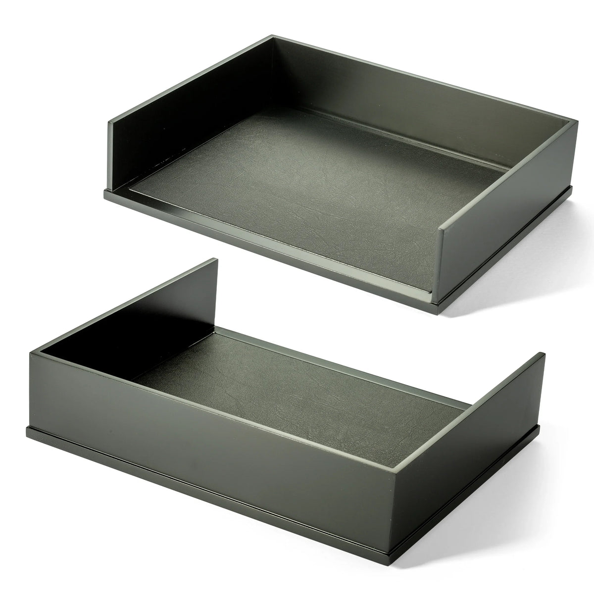 Victor® black solid wood stacking letter tray and side-load desk organizer.