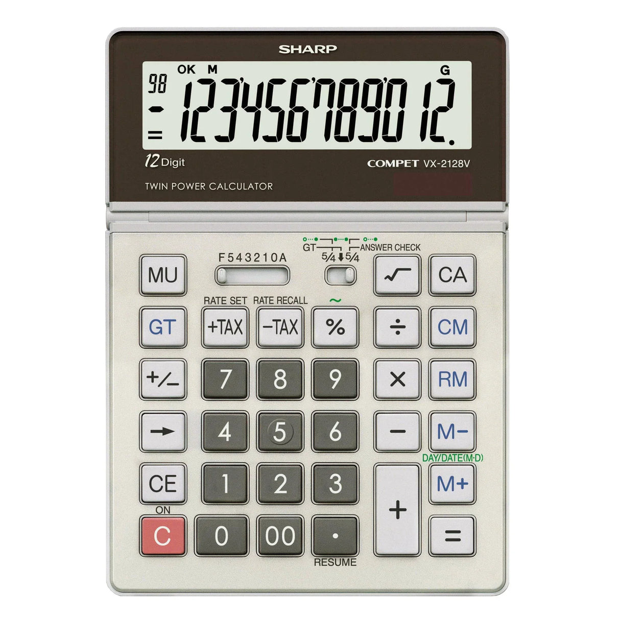 Sharp 12-digit desktop calculator with large display and full numeric keypad