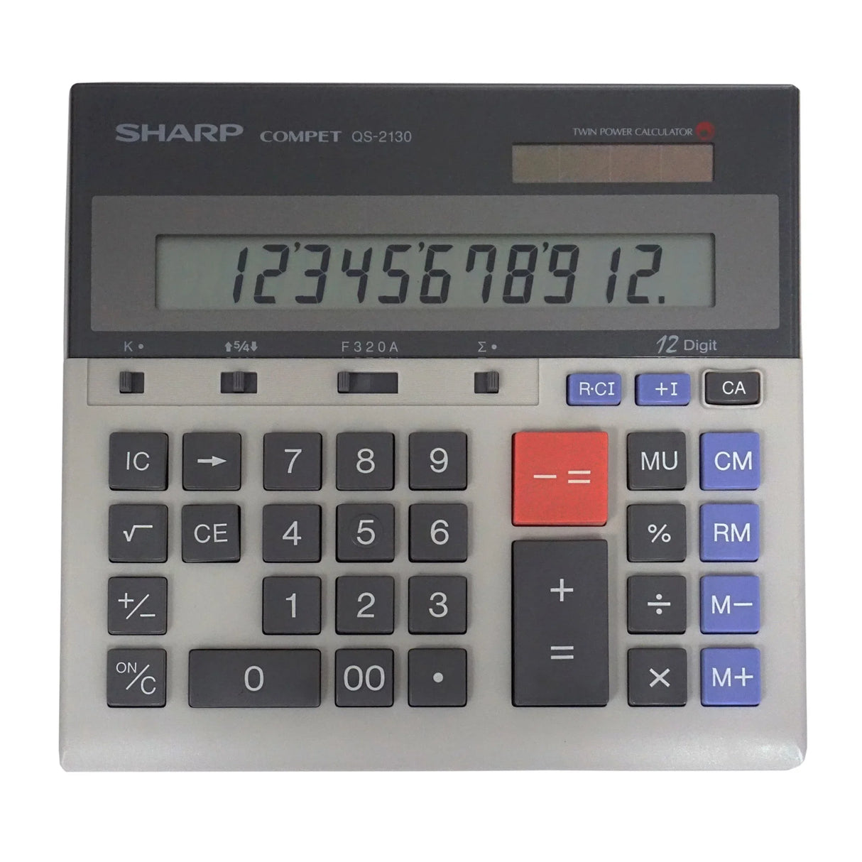 12-digit commercial desktop calculator with large display and kickstand, office essential