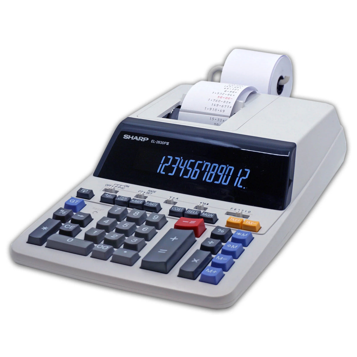 12-digit commercial printing calculator with paper roll and large keypad for office use