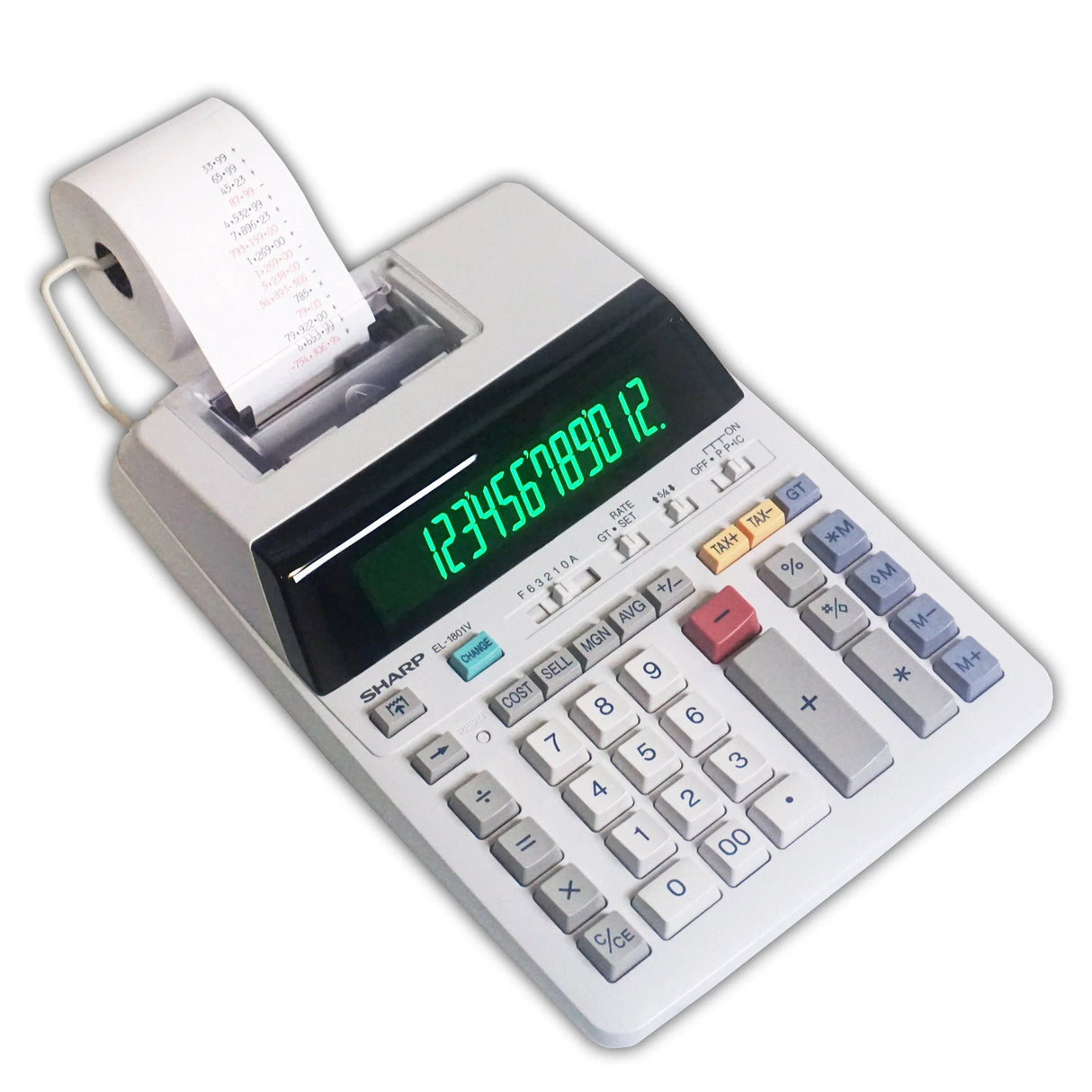 12-digit printing calculator with paper roll, large display and office keypad