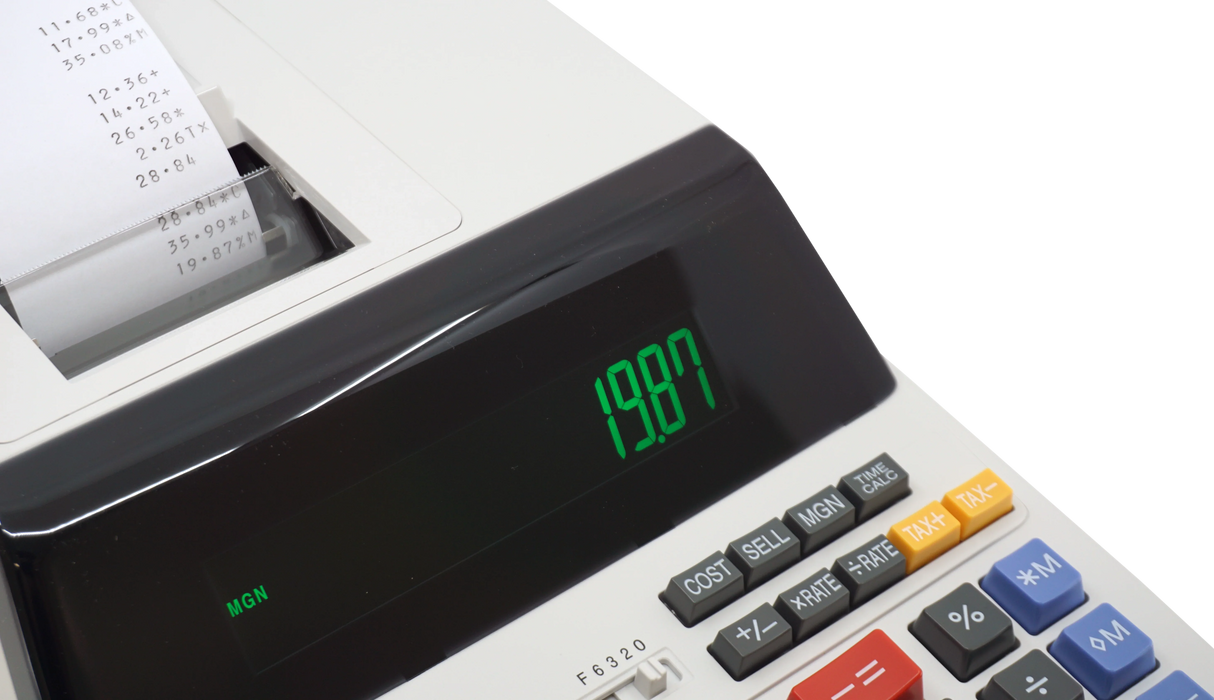 12-digit heavy duty commercial printing calculator with large display and printed paper tape