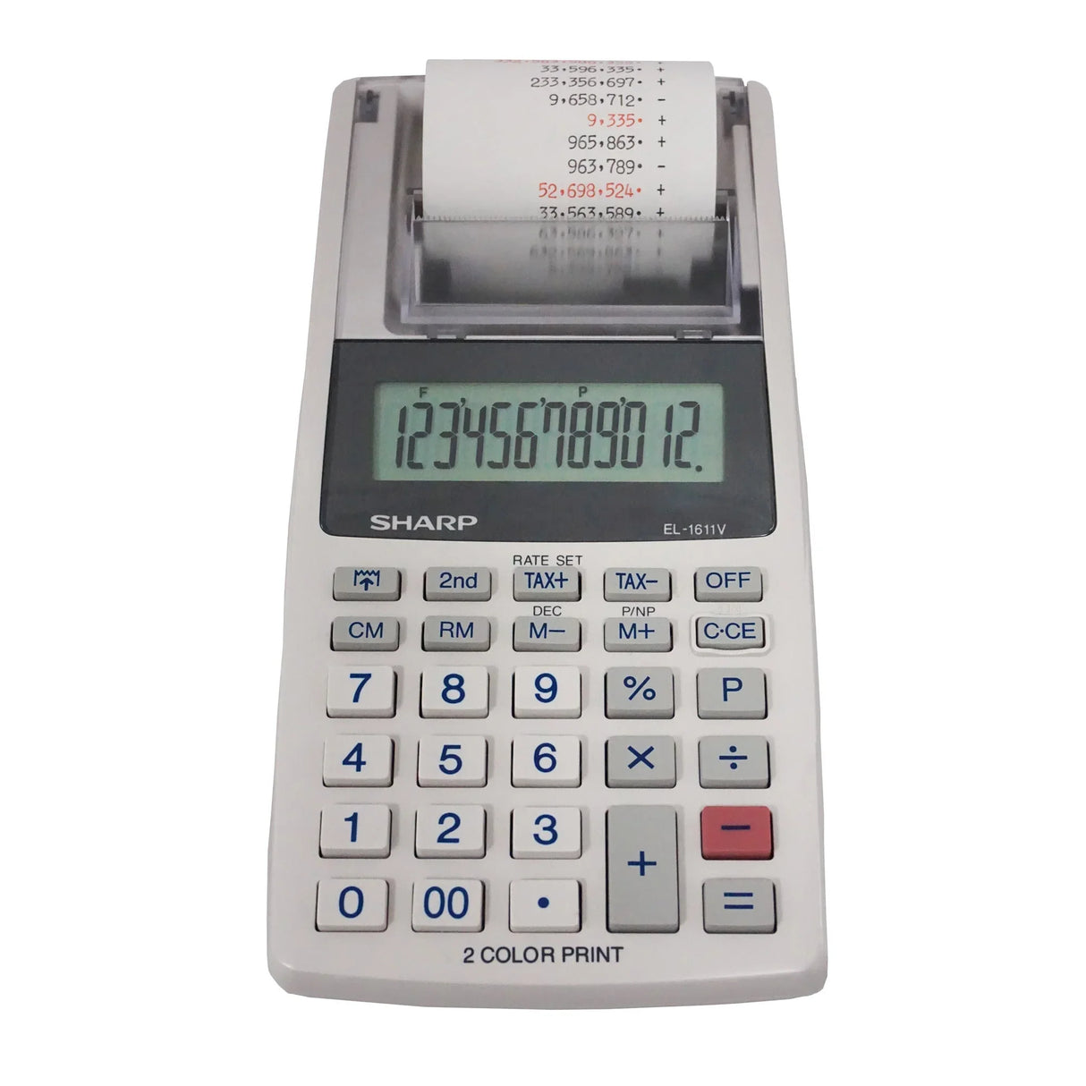 12-digit handheld printing calculator with paper roll and large display, desktop office use