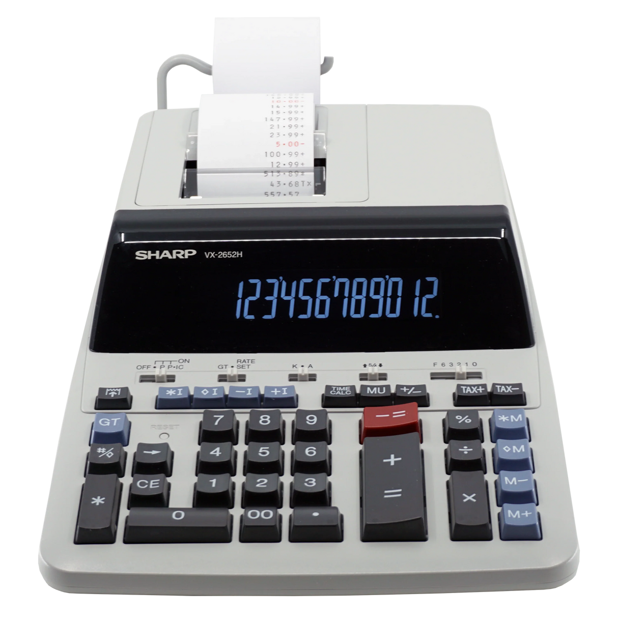 12-digit heavy-duty printing calculator with paper roll, large display, and ergonomic keypad