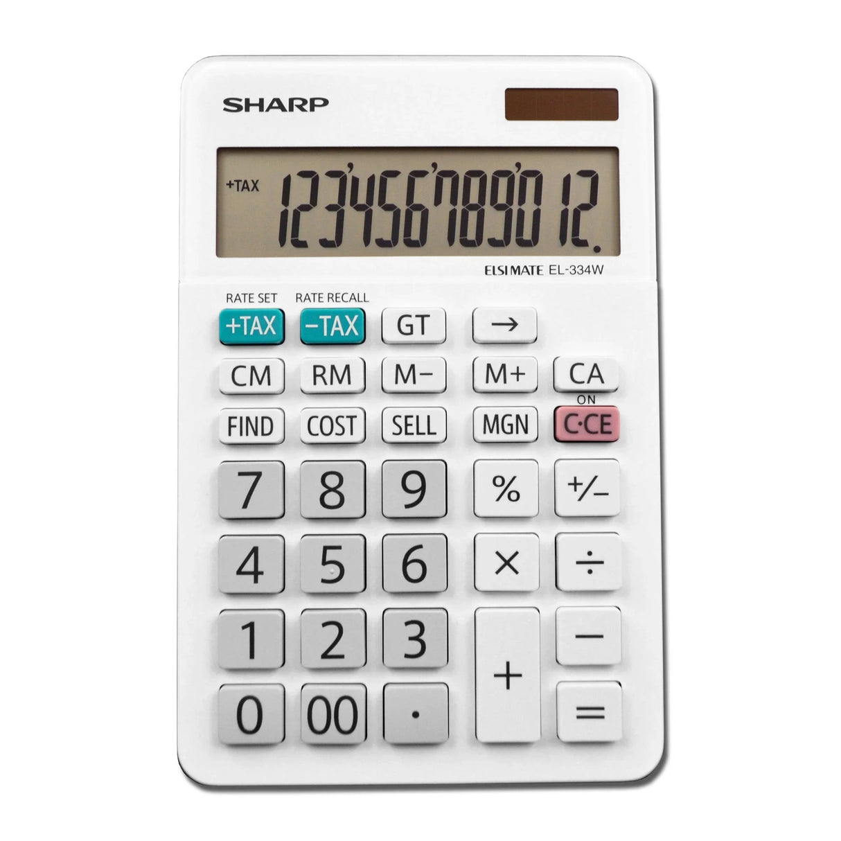 12-digit desktop calculator with large display and tax, cost, sell function buttons