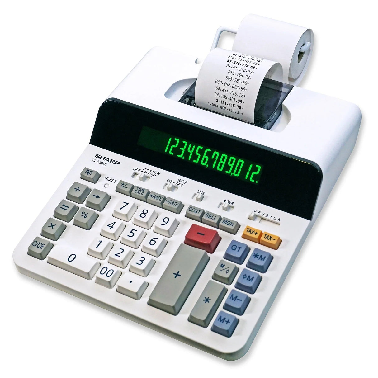 12-digit thermal print calculator with digital display and paper roll for office or school