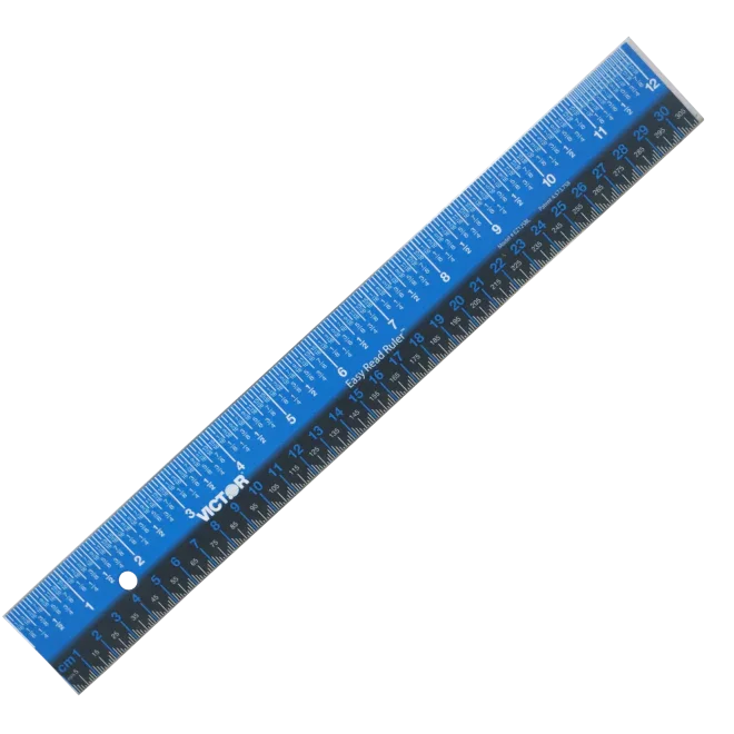 12-inch stainless steel ruler with easy-read markings and blue accent for measurements