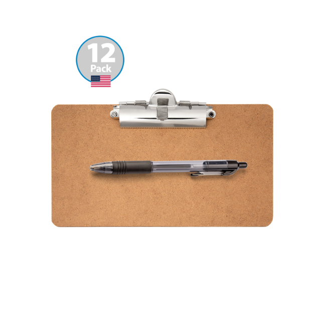 12-Pack 5-inch x 9-inch Memo Clipboard with Low Profile Metal Side Clip & Zebra Pen