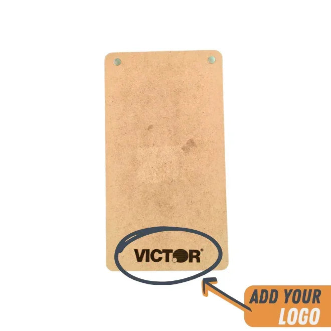 Blank brown clipboard with rounded corners and custom logo area at the bottom