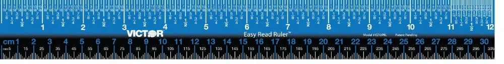 Easy read ruler with both inch and centimeter markings, blue and black design.