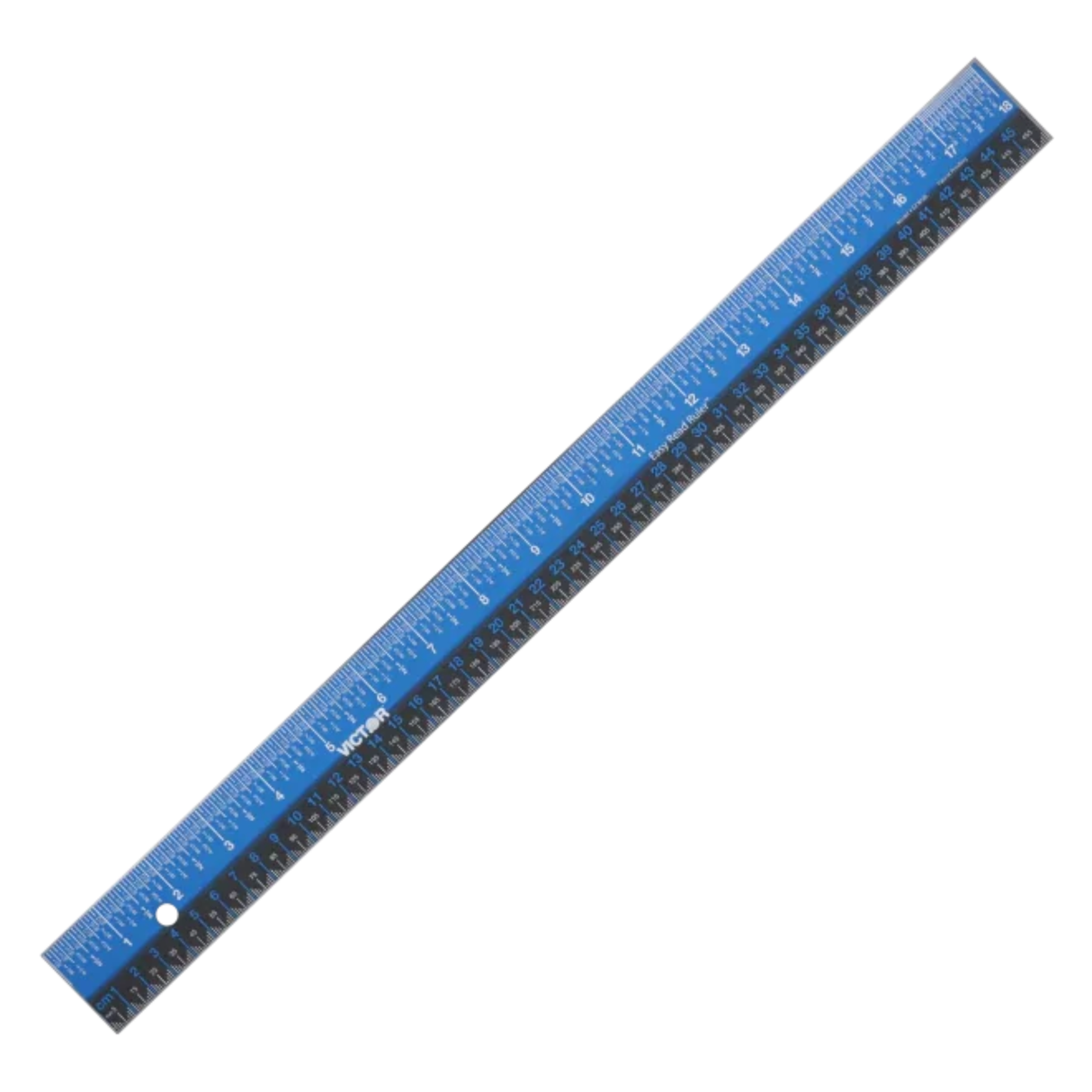 18-inch stainless steel ruler with blue and black easy-read markings for precise measurement