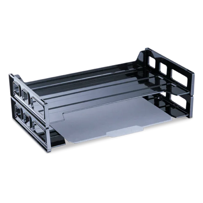 Black two-tier desk organizer with file tray for office or school workspace productivity
