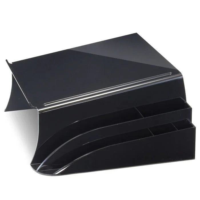 Black plastic telephone stand with organizer compartments for office desk