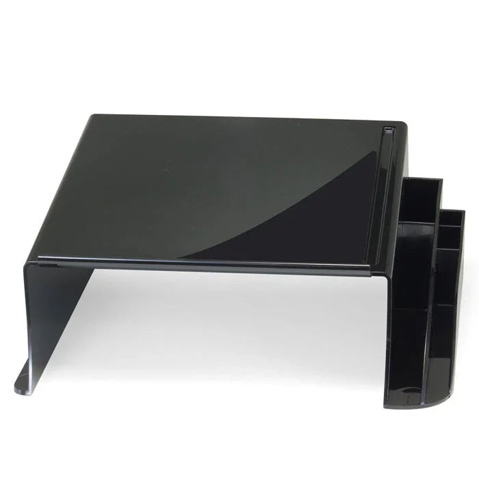 Black plastic telephone stand with side organizer for office desk