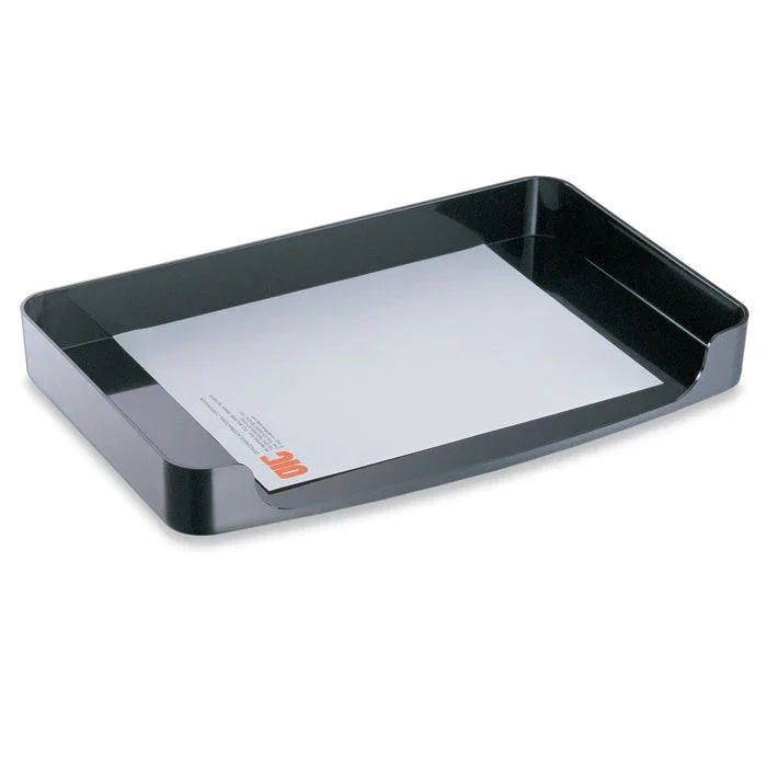 Black plastic legal size desk tray with document organizer for office use