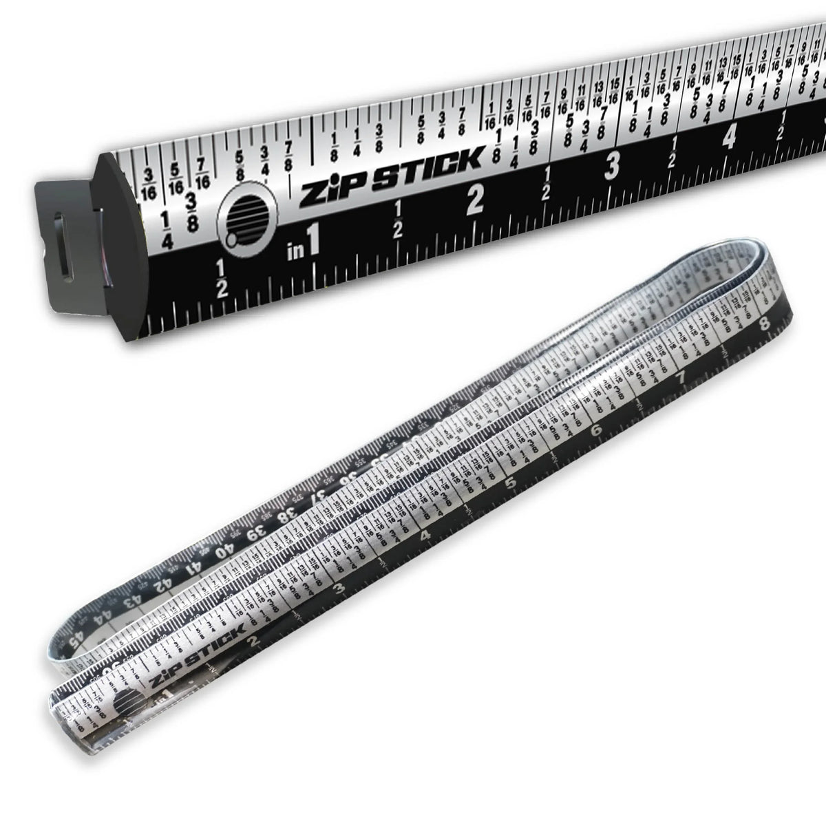 Victor Zip Stick 36-inch magnetic ruler shown extended and rolled up.