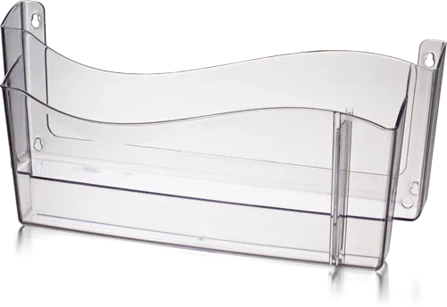 Clear plastic wall file organizer with unbreakable design and mounting holes for office storage