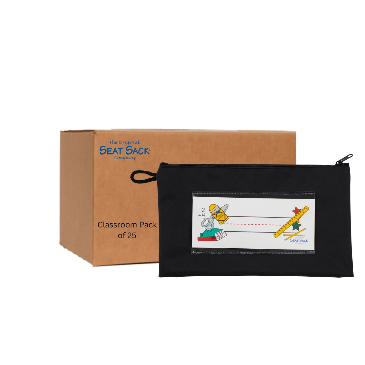 Classroom pack of 25 black zipper pencil pouches with clear window for school supplies
