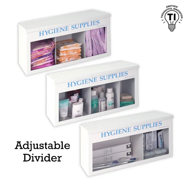 Hygiene supplies organizer with adjustable dividers for office or school essentials