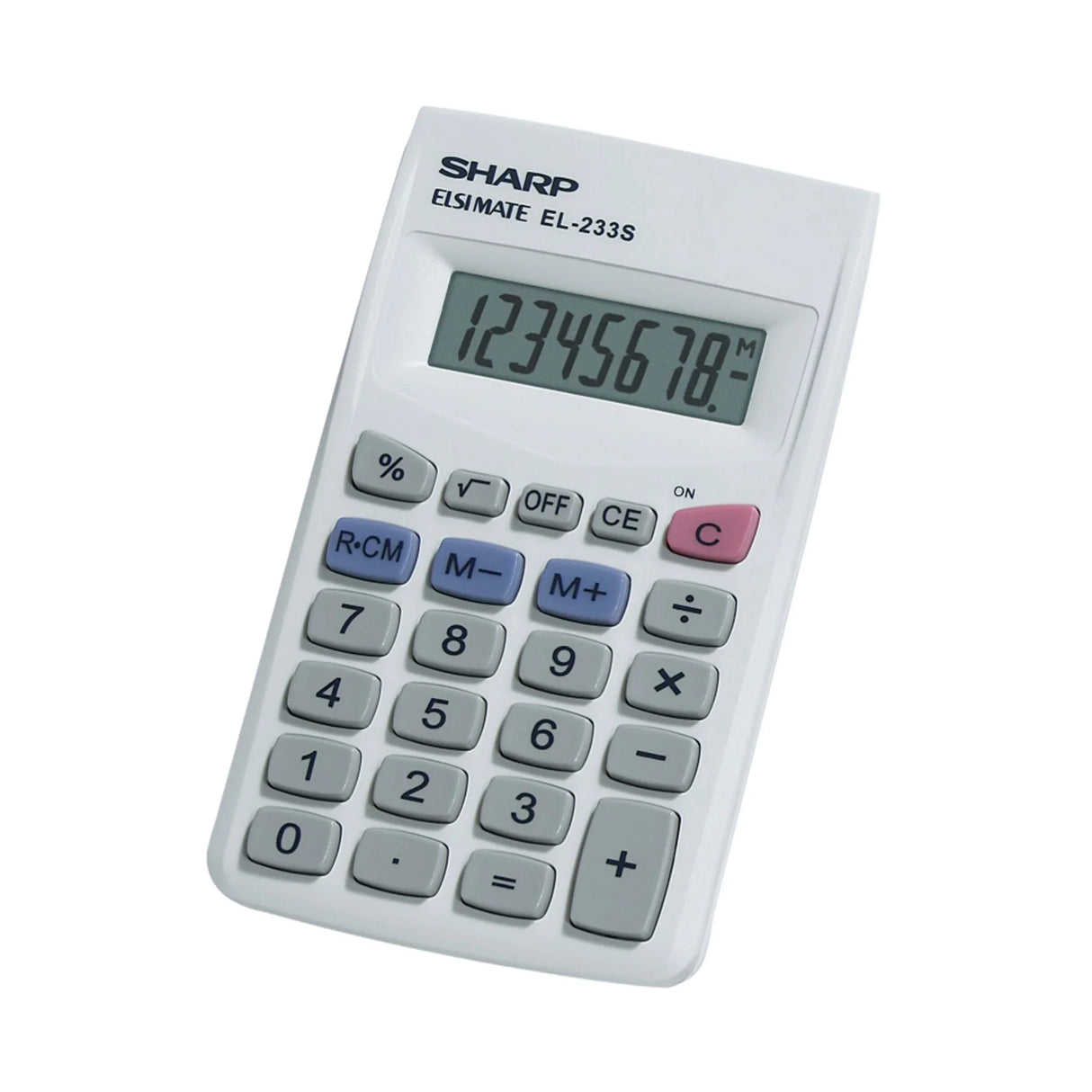 8-digit pocket calculator with large display and basic function buttons