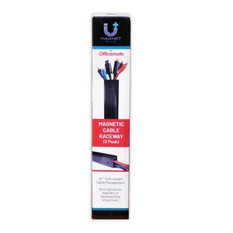Officemate Magnetic Cable Raceway 2-pack packaging showing a black cable organizer
