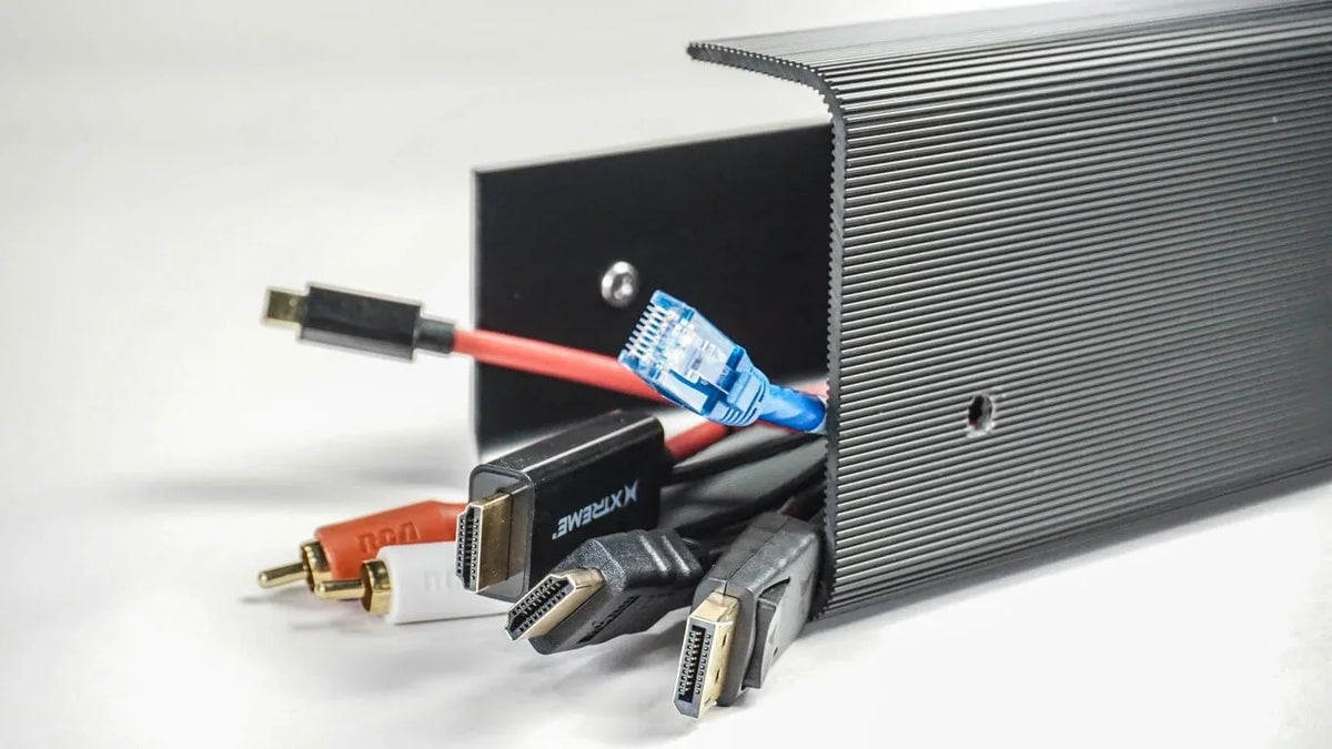Officemate® MagnetPlus Magnetic Cable Tray organizing various computer and network cables