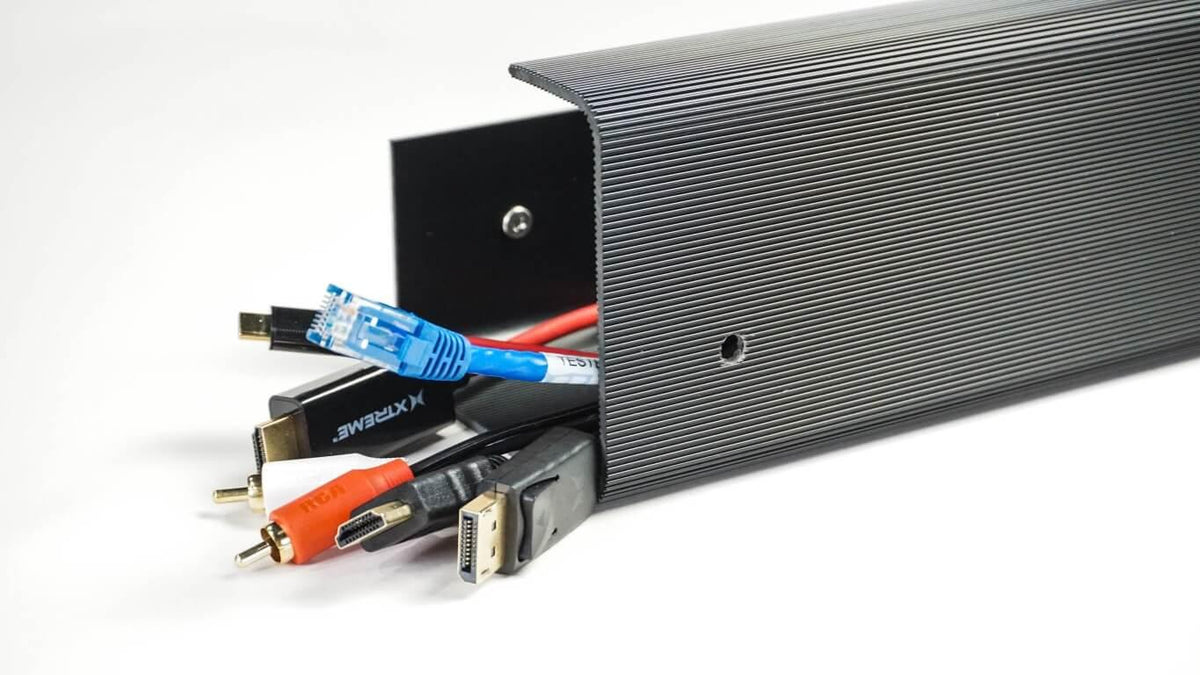 Officemate® MagnetPlus Magnetic Cable Tray organizing various computer and AV cables