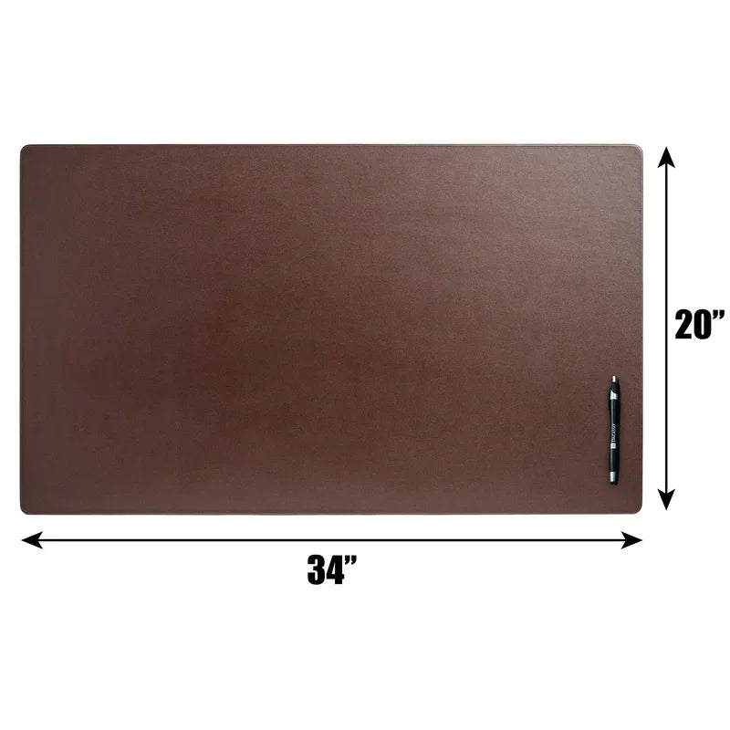 Black chocolate brown leather desk mat 34 x 20 inches with pen on surface