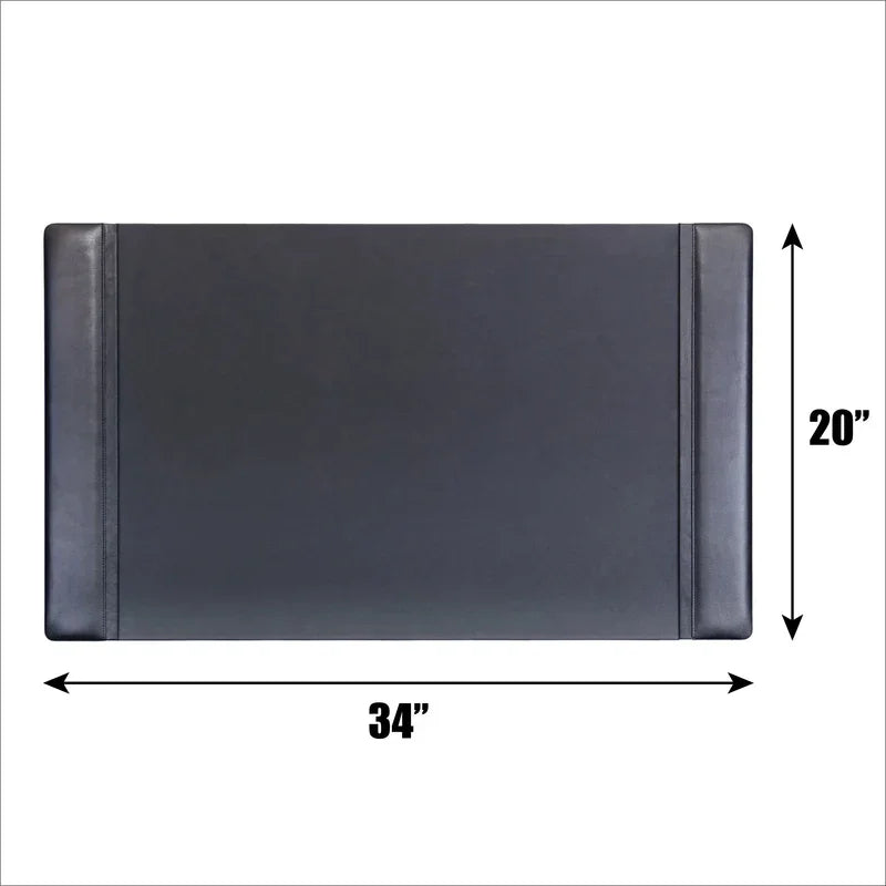 Black leather desk pad with side rails, 34 x 20 inches, on a white background