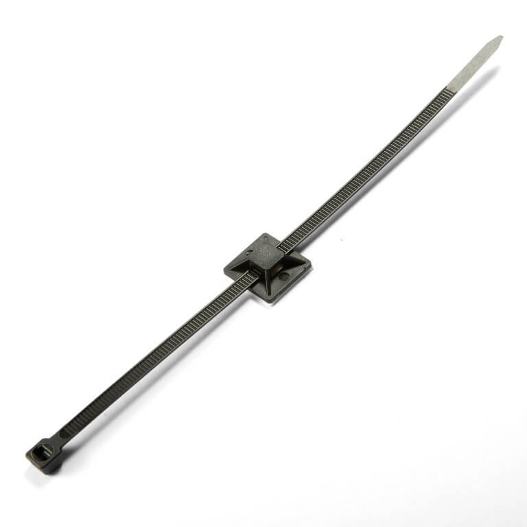 Black cable tie on a white background