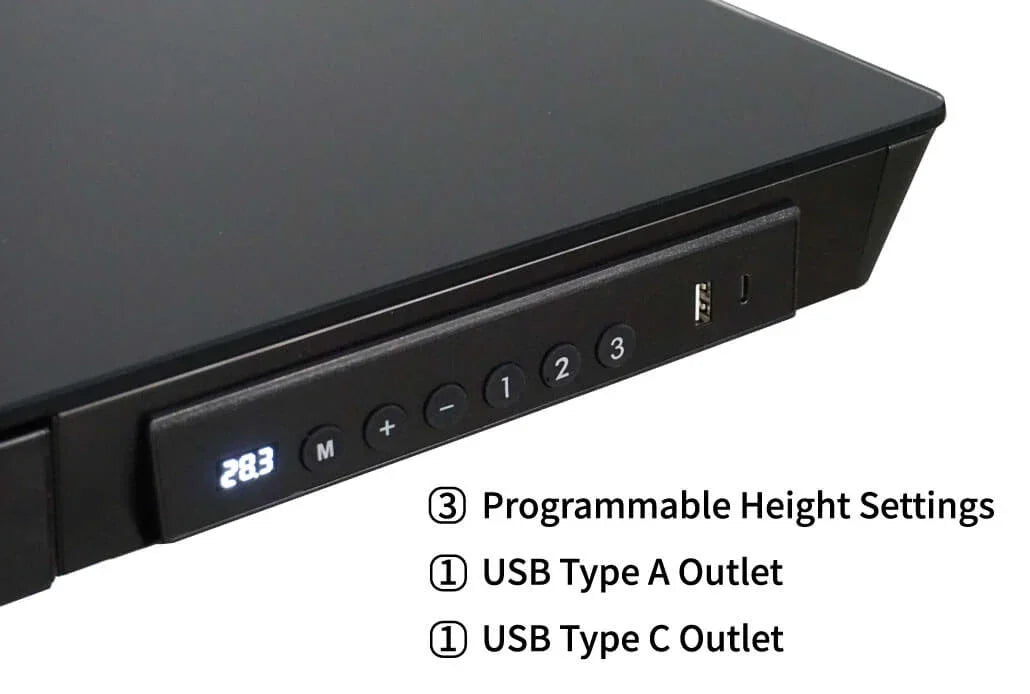 Victor® Electric Standing Desk control panel with digital display and USB ports