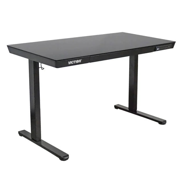 Victor® electric glass topped standing desk in black