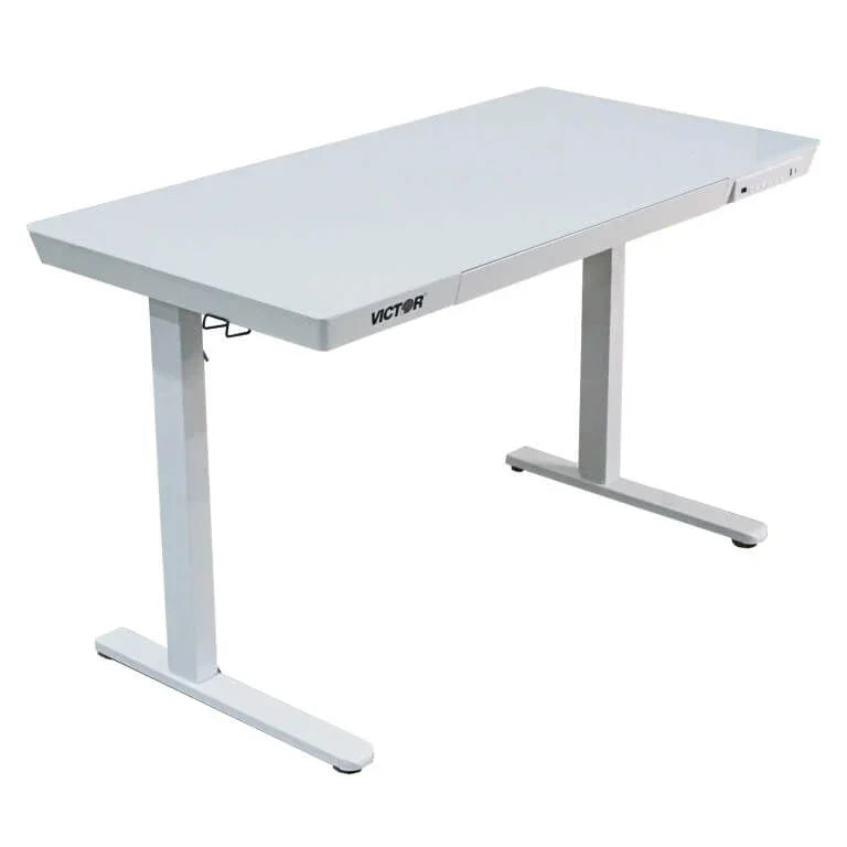 VICTOR® Electric Glass Topped Standing Desk in white
