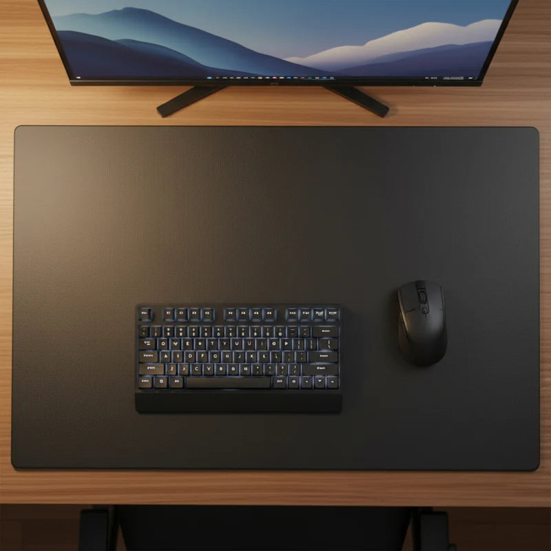 Dacasso Black Leather 38" x 24" Desk Mat without Rails