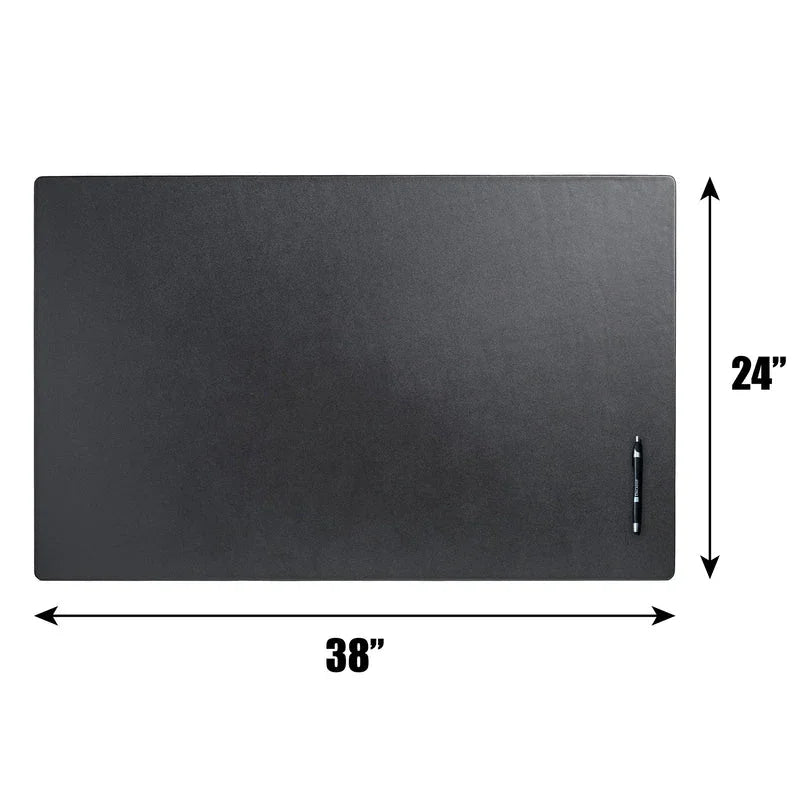Black leather desk mat 38 x 24 inches with pen for office or workspace organization
