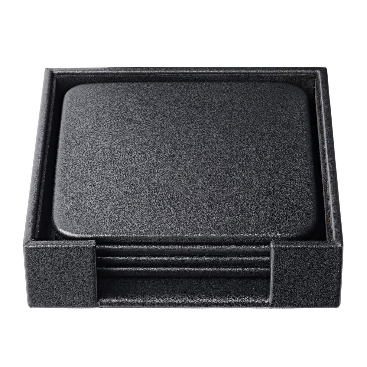 Dacasso Black Leather 4 Square Coaster Set w/ Holder