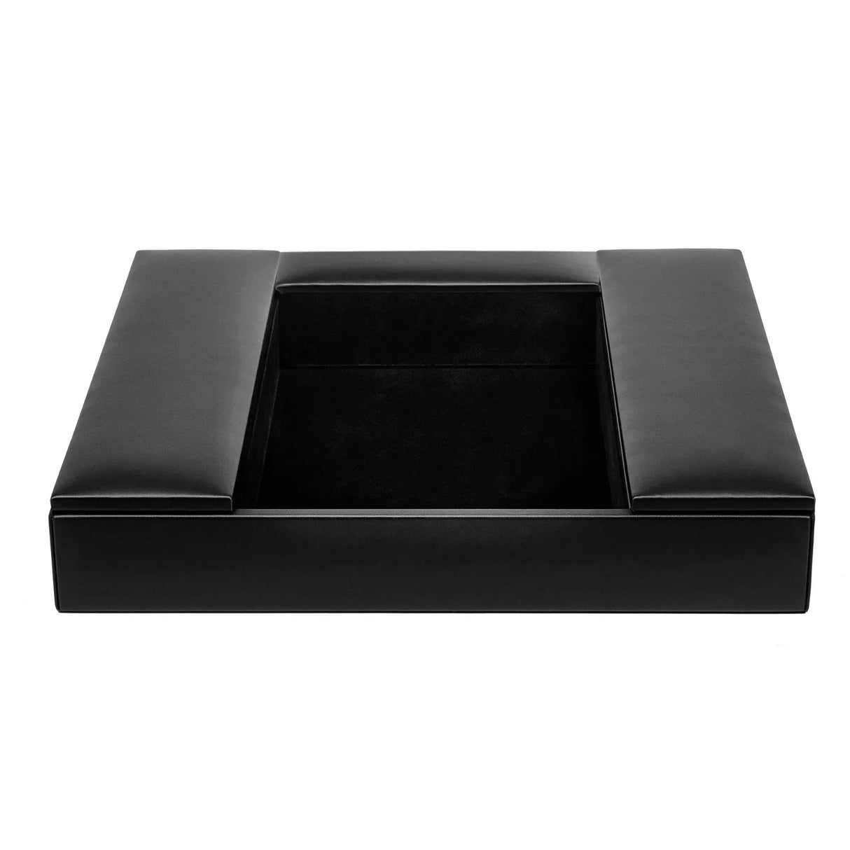 Black leather conference room organizer with padded edges on white background