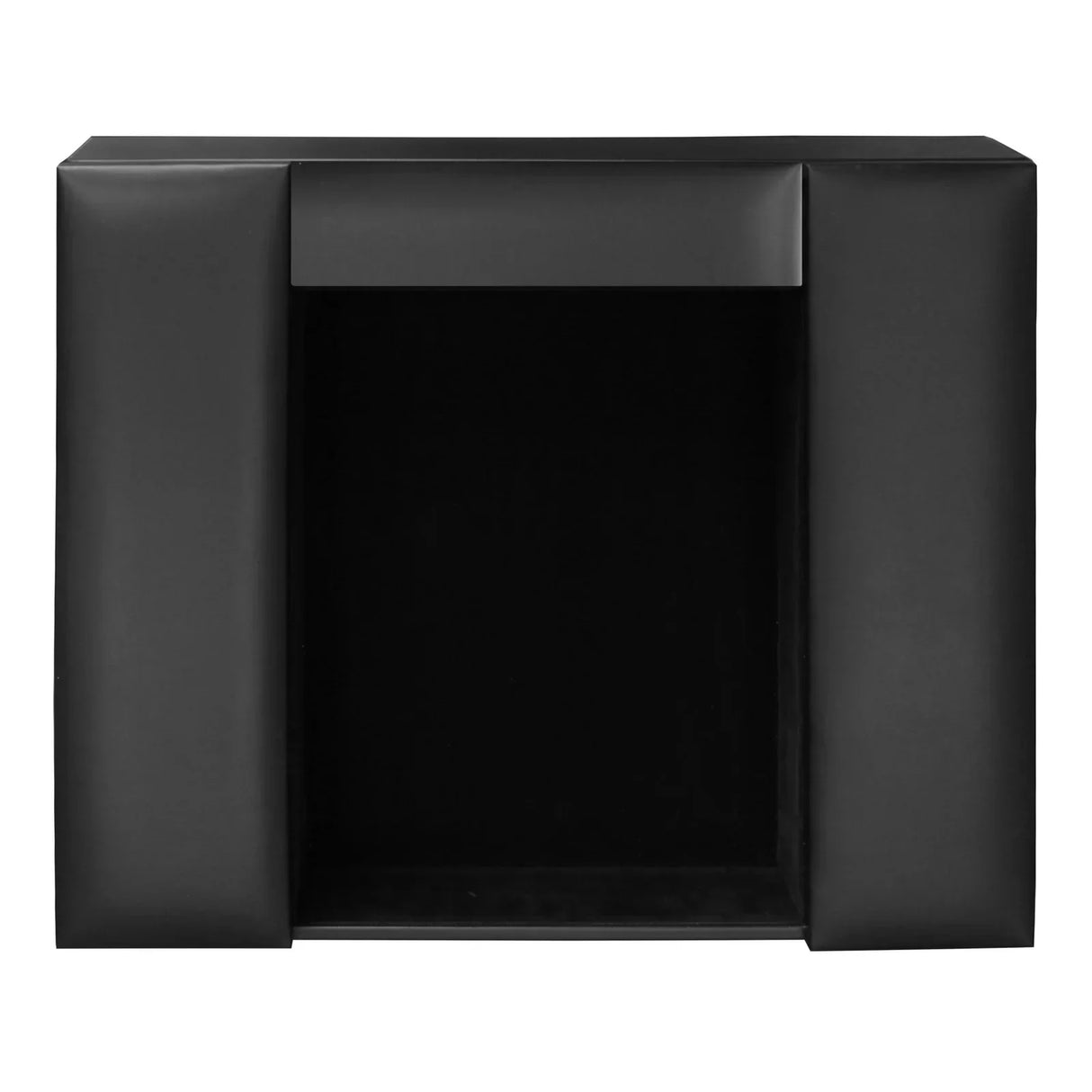 Black leather conference room organizer with open compartment, modern office desk accessory