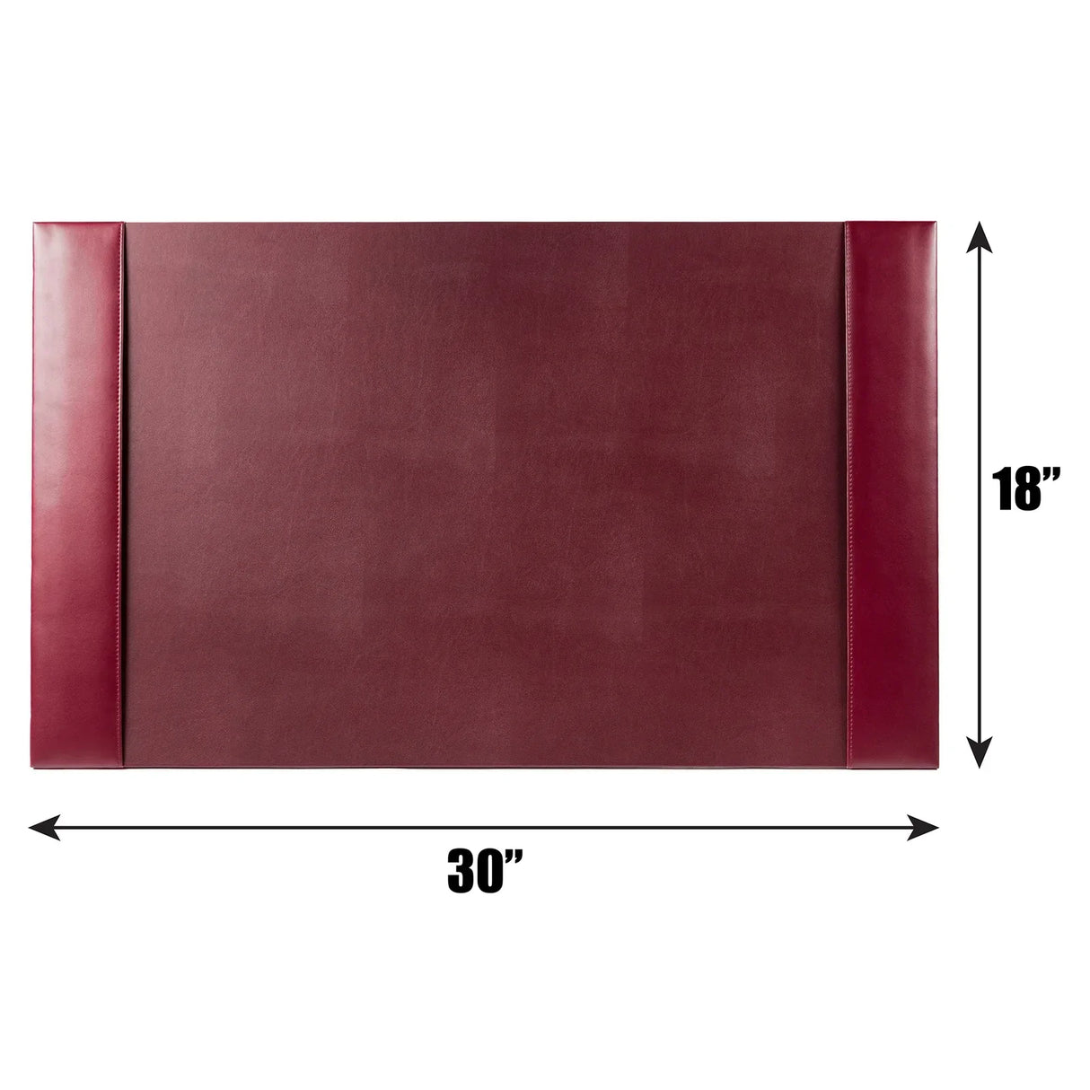 Burgundy bonded leather desk pad, 30 x 18 inches, shown on white background with size labels.
