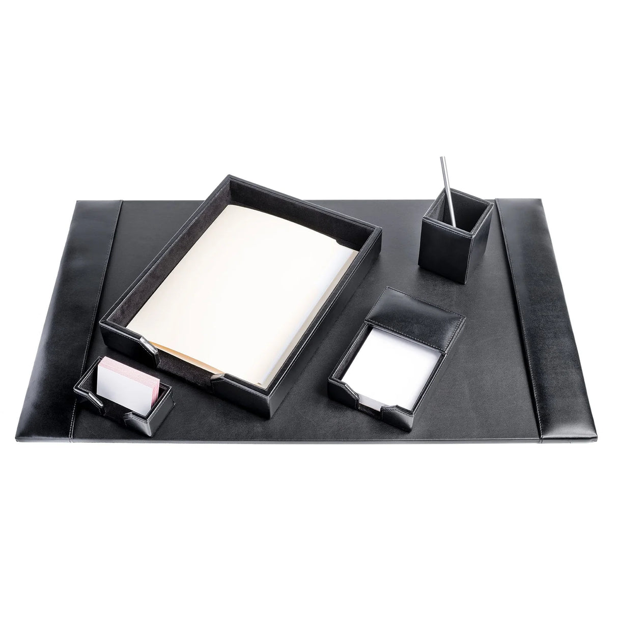 Dacasso Black Bonded Leather 5-Piece Desk Set