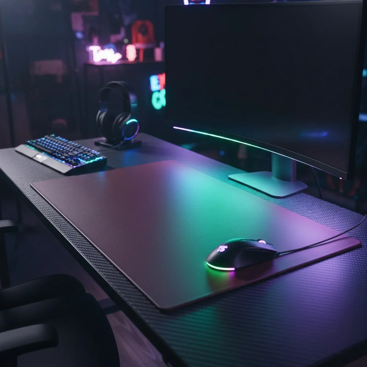 Chocolate brown leather desk mat on modern office desk with keyboard, monitor and mouse