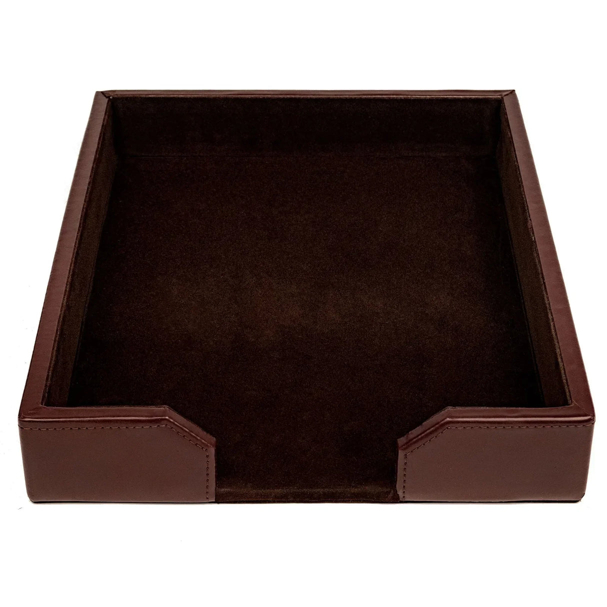 Dark brown bonded leather letter tray for office desk organization