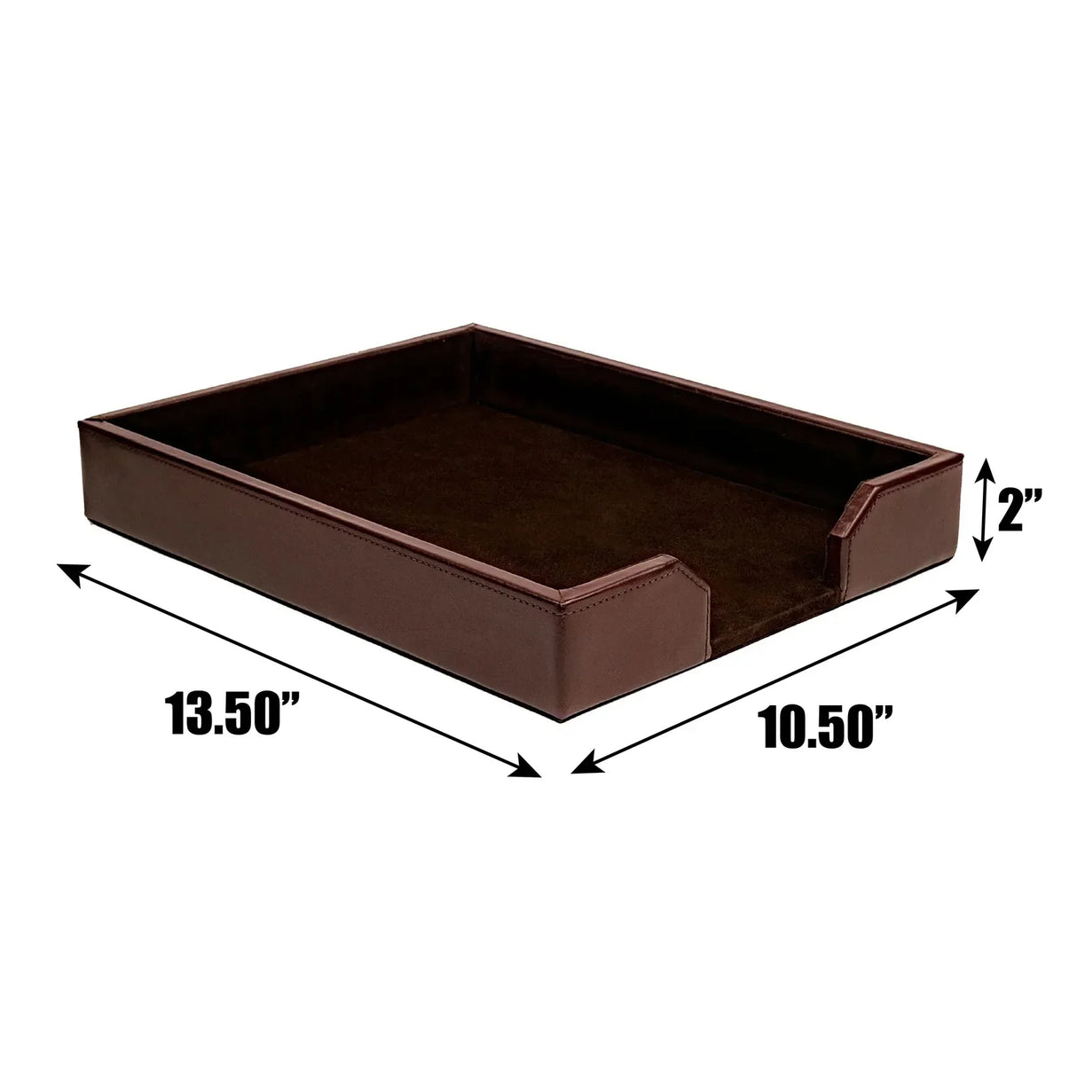 Dark brown bonded leather letter tray for office organization, 13.5 x 10.5 x 2 inches