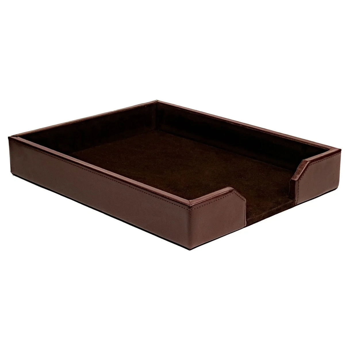 Dark brown bonded leather letter tray for office desk organization