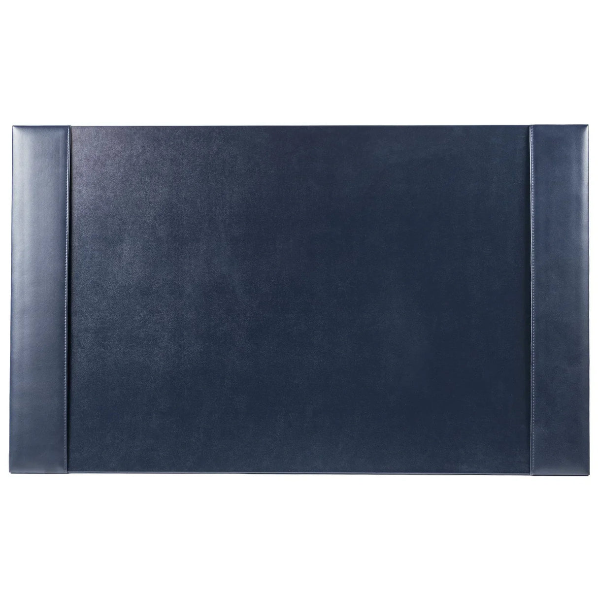 Navy blue bonded leather desk pad with stitched edges, rectangular 30 x 18 inch size
